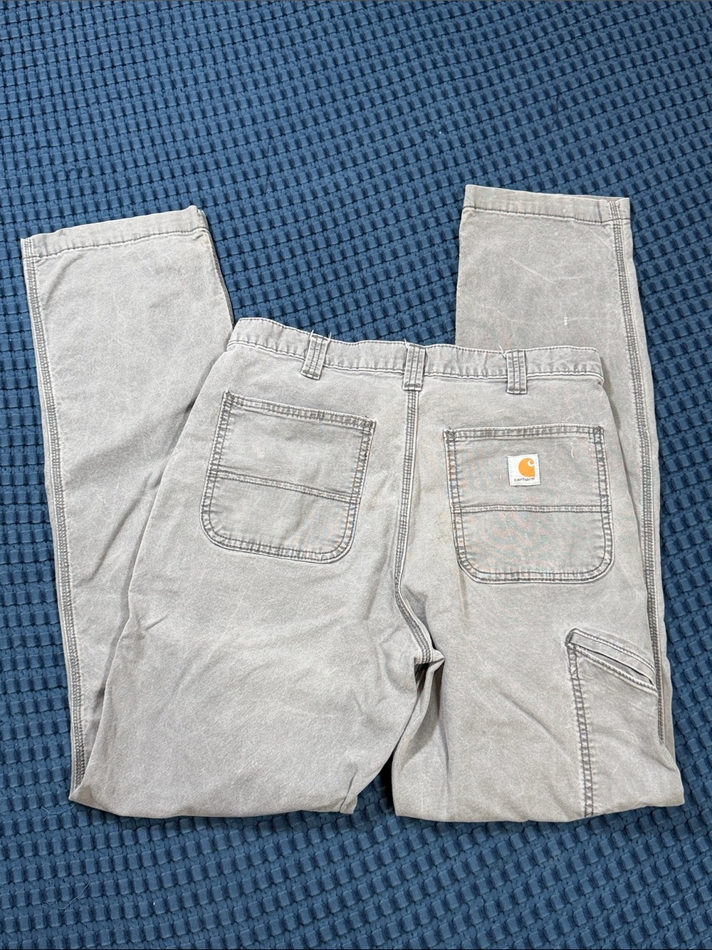 Carhartt Beat Up & Stained Carpenter Work Pants Relaxed Fit Cargo 33 light Gray